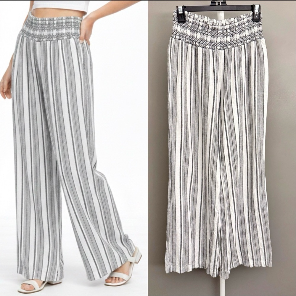 REWASH High Rise Striped Casual Wide Leg Baggy White&Gray Pants Trousers.Large
